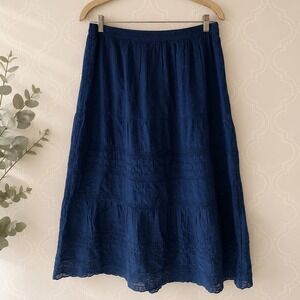 Gap Navy Maxi Skirt Side Zip Small Stitched Stars and Lace Hem Large NWT
